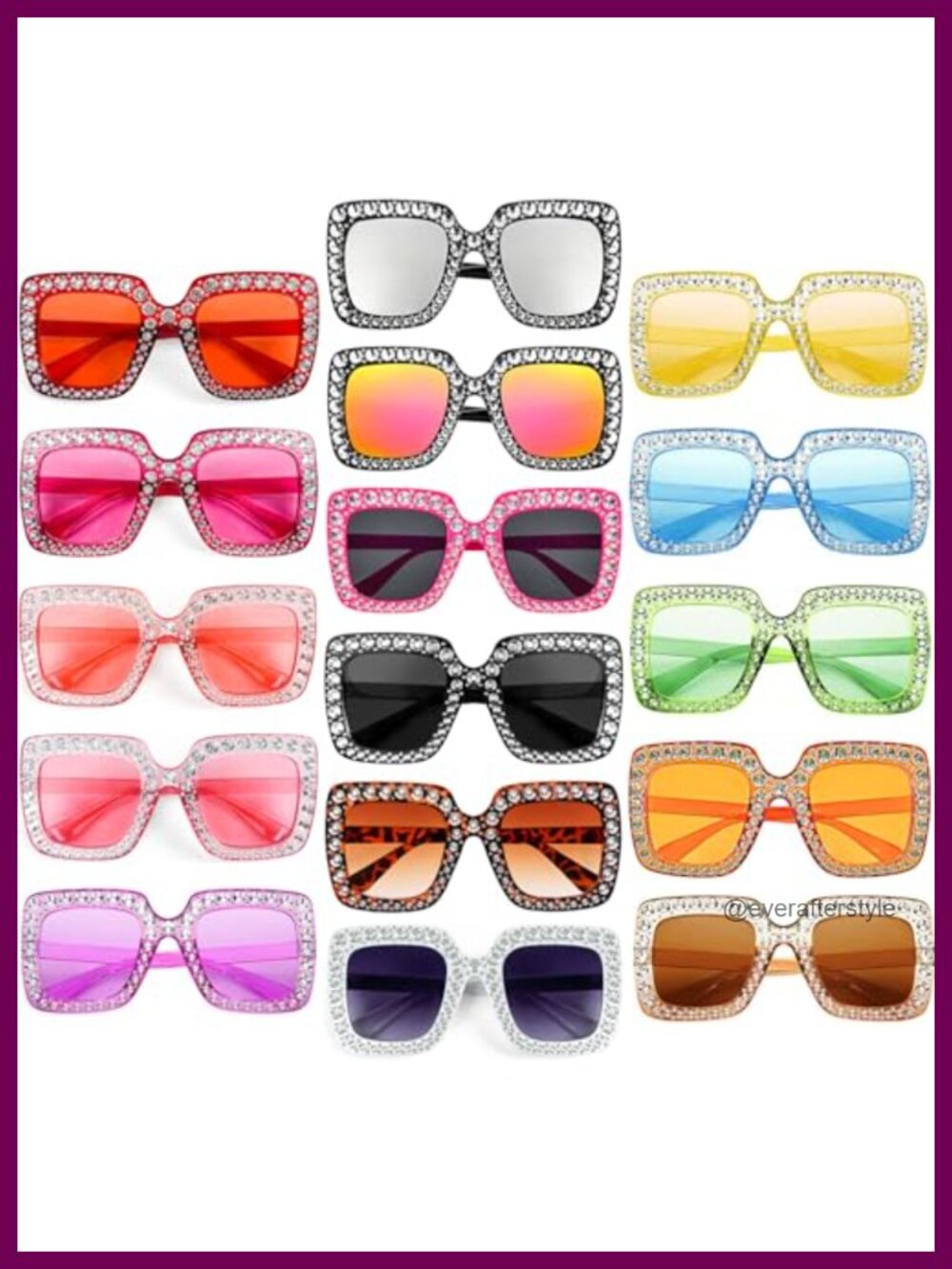 16 Pack Bling Crystal Oversized Square Sunglasses UV400 Party Favor